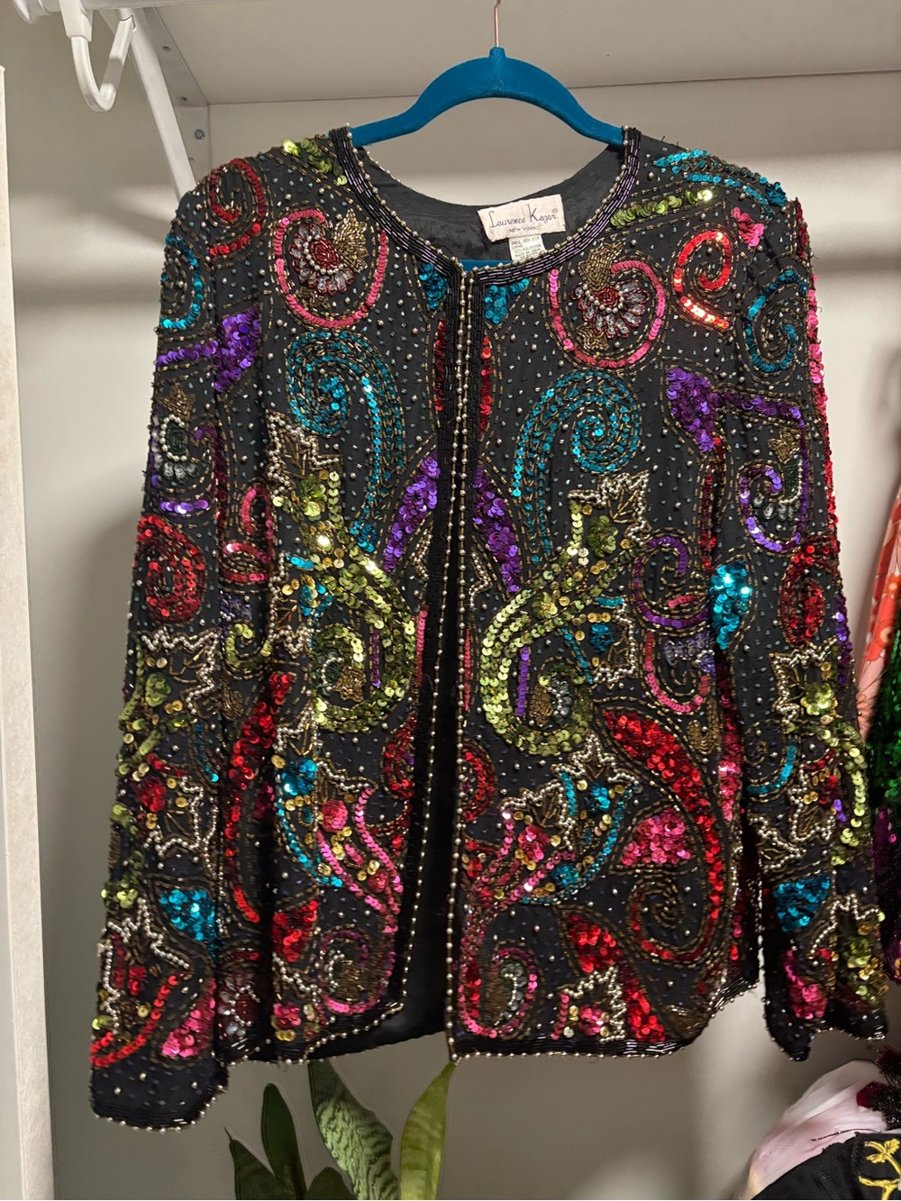 Vintage Laurence Kazar Black Sequin & Bead Embellished Jacket in Multicolor
